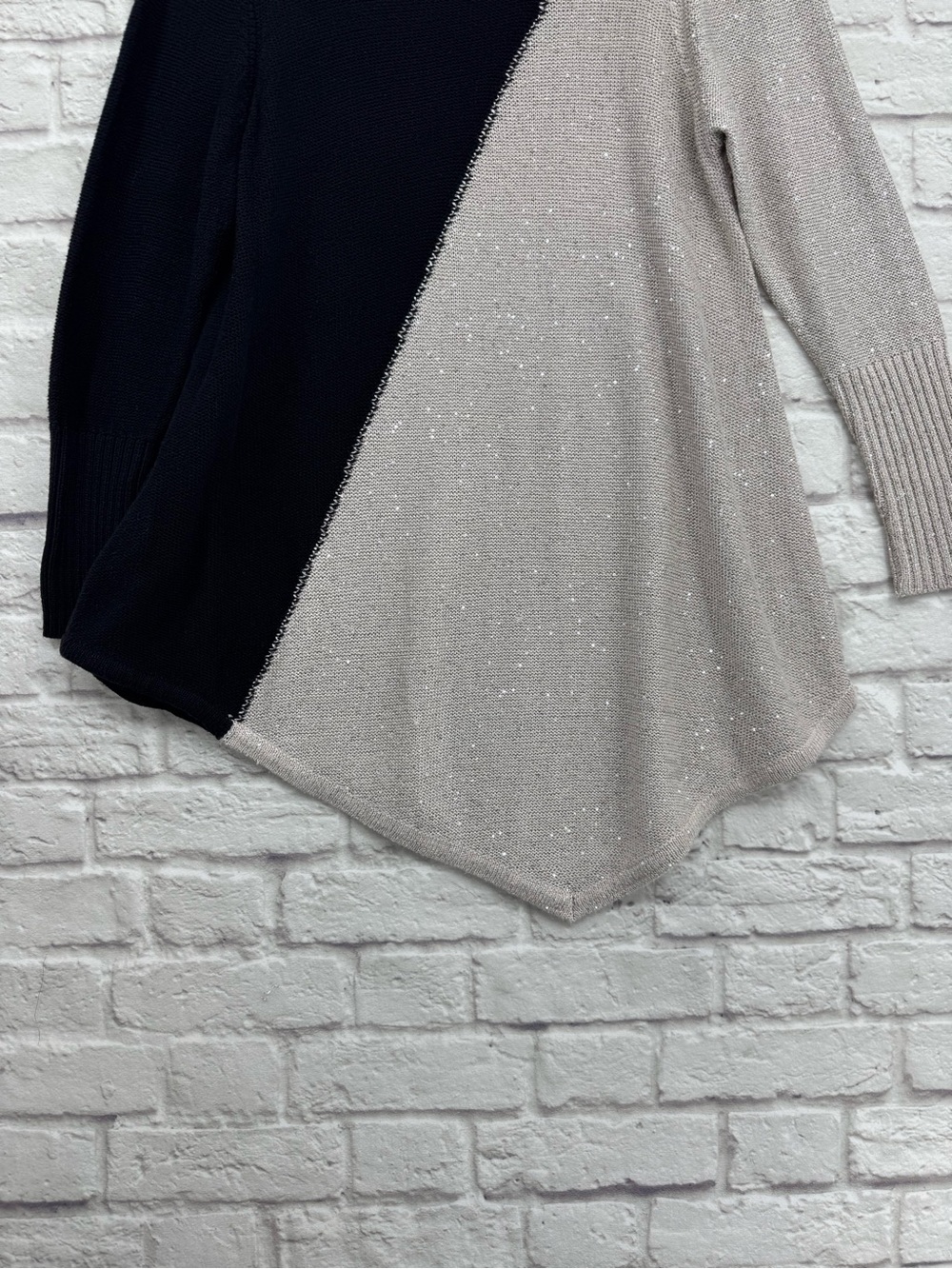 SOFT SURROUNDINGS Sequin Colorblock Tunic Sweater XL Black Silver Sparkle - Picture 3 of 15